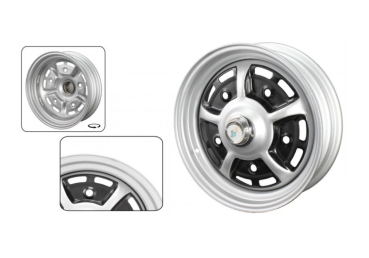 Klassische Sprintstar Stahlfelge in Chrom/Schwarz für VW Käfer und Karmann Ghia, 5-Loch